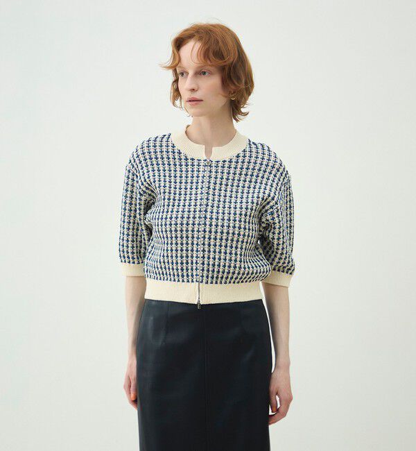 MACPHEE「ギマコットンチェック ジップアップカーディガン」|カーディガン|