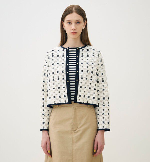 TOMORROWLAND collection「ブロックトリコット カーディガンジャケット」|ノーカラージャケット|