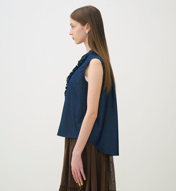 TOMORROWLAND collection「コットンシルクデニム ラッフルスリーブレスブラウス」|シャツ・ブラウス|