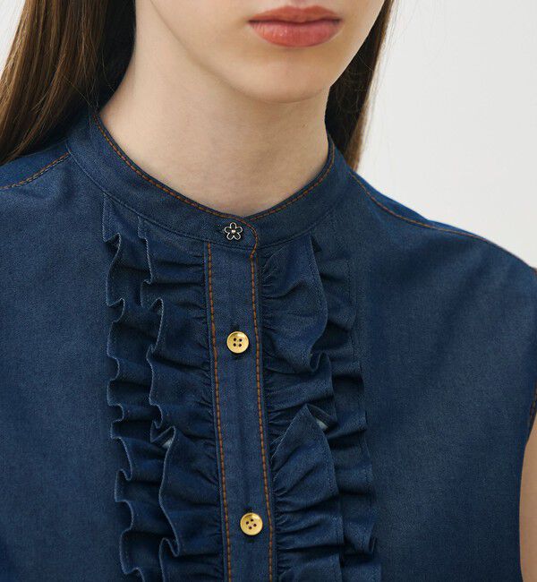 TOMORROWLAND collection「コットンシルクデニム ラッフルスリーブレスブラウス」|シャツ・ブラウス|