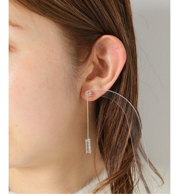  「K10・ブラックルチルクォーツ スクエアストーン ピアス(両耳)」|ピアス|