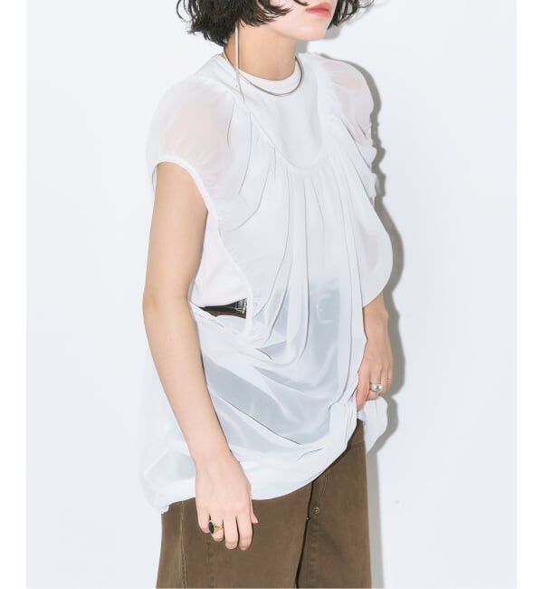  「《予約》GATHERED CHIFFON TANK：ブラウス」|シャツ・ブラウス|