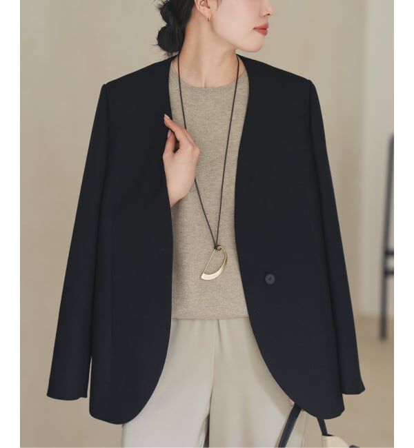 Plage「Collarless ジャケット」|ノーカラージャケット|ブラック