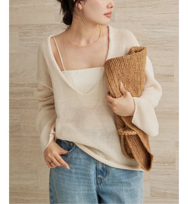 Plage「コットンリリヤーン Vプルオーバー」|ニット・セーター|ナチュラル