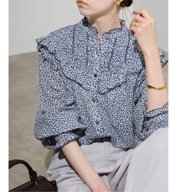 SLOBE IENA「《WEB限定/追加2》フリルピンタックブラウス」|シャツ・ブラウス|ブルー