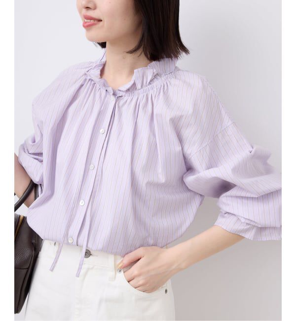 SLOBE IENA「《一部WEB・店舗限定カラーあり》タイプライターフリルカラーブラウス」|シャツ・ブラウス|パープル B