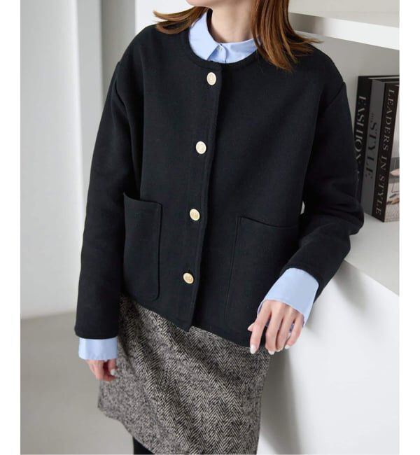 SLOBE IENA「《一部WEB・店舗限定カラーあり》ダブルフェイスニットジャケット」|カーディガン|ブラック