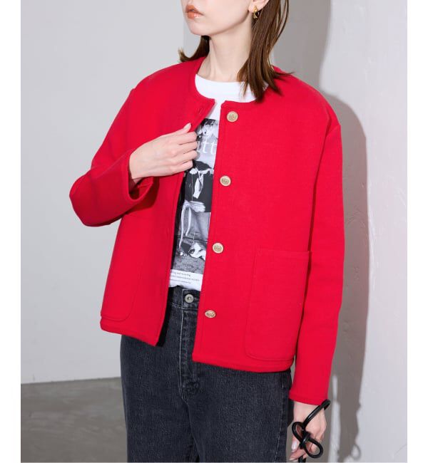 SLOBE IENA「《一部WEB・店舗限定カラーあり》ダブルフェイスニットジャケット」|カーディガン|