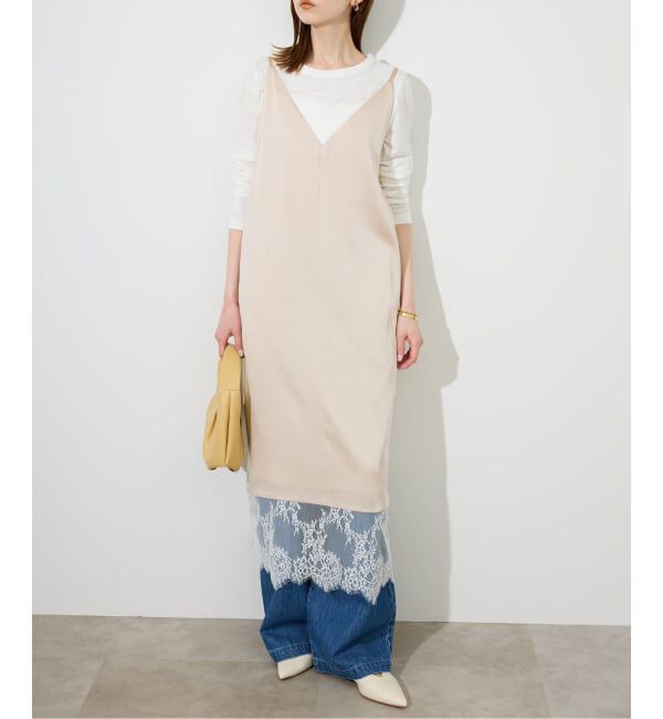 SLOBE IENA「《WEB限定カラー有り/追加》レースサテンワンピース」|ワンピース|ベージュ