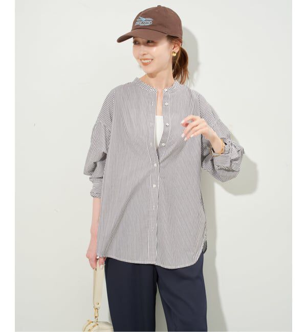 SLOBE IENA「《追加2》ROYAL NAVY/ロイヤルネイビー SLOBE別注 バンドカラーシャツ」|シャツ・ブラウス|