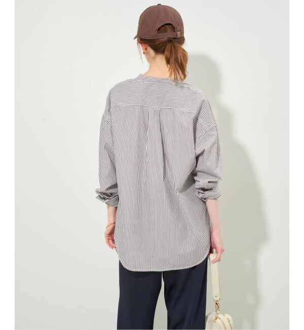 SLOBE IENA「《追加2》ROYAL NAVY/ロイヤルネイビー SLOBE別注 バンドカラーシャツ」|シャツ・ブラウス|