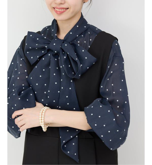 SLOBE IENA「《WEB限定/追加》ボウタイブラウス」|シャツ・ブラウス|ネイビー