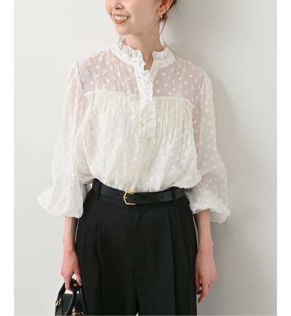 SLOBE IENA「《WEB限定/追加》フラワージャガードフリルブラウス」|シャツ・ブラウス|