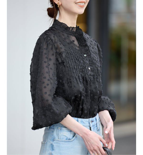 SLOBE IENA「《WEB限定/追加》フラワージャガードフリルブラウス」|シャツ・ブラウス|