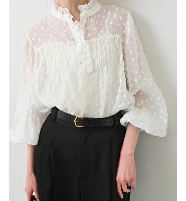 SLOBE IENA「《WEB限定/追加》フラワージャガードフリルブラウス」|シャツ・ブラウス|ホワイト