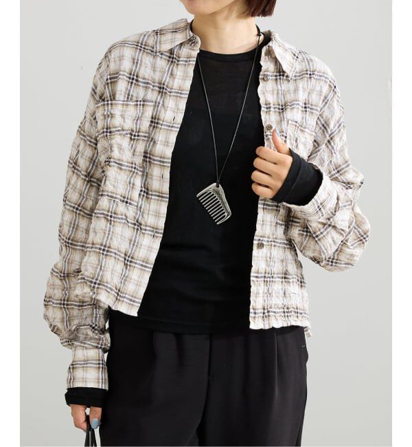 IENA「《新色/追加》シャーリングチェックショートシャツ」|シャツ・ブラウス|