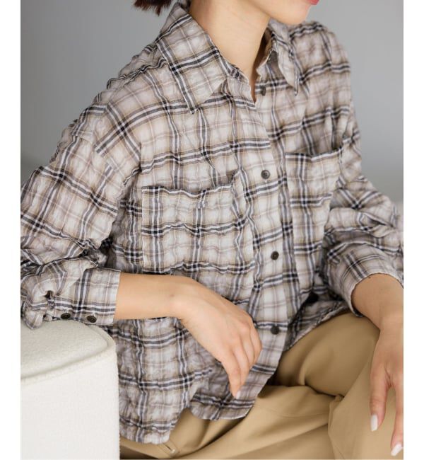 IENA「《新色/追加》シャーリングチェックショートシャツ」|シャツ・ブラウス|