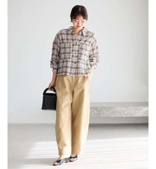 IENA「《新色/追加》シャーリングチェックショートシャツ」|シャツ・ブラウス|