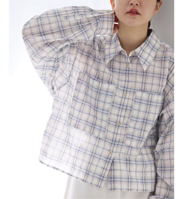 IENA「《新色/追加》シャーリングチェックショートシャツ」|シャツ・ブラウス|