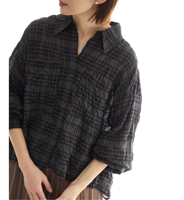 IENA「《新色/追加》シャーリングチェックショートシャツ」|シャツ・ブラウス|