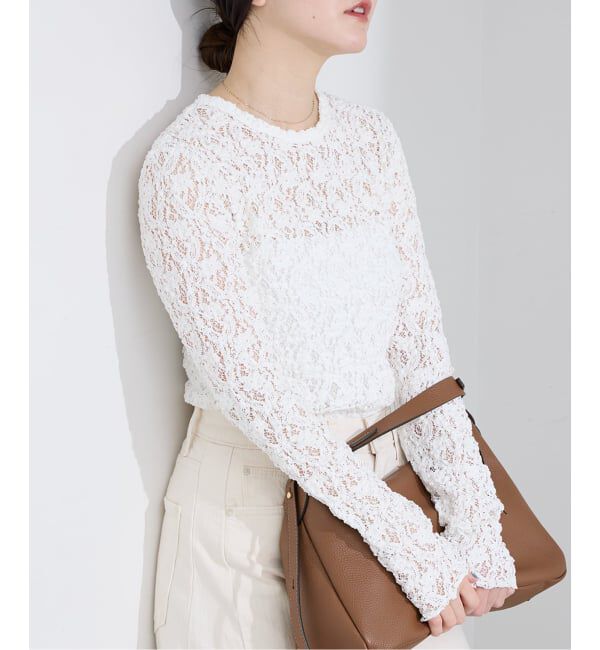IENA「《一部カラーWEB限定/追加4》Flowerストレッチレースプルオーバー」|Tシャツ・カットソー|
