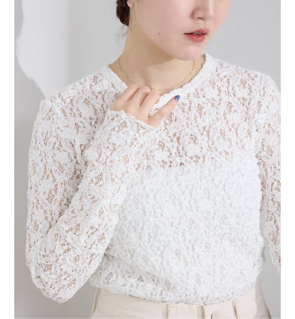 IENA「《一部カラーWEB限定/追加4》Flowerストレッチレースプルオーバー」|Tシャツ・カットソー|