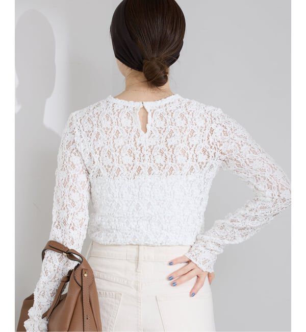 IENA「《一部カラーWEB限定/追加4》Flowerストレッチレースプルオーバー」|Tシャツ・カットソー|