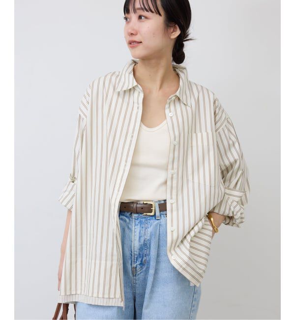 SLOBE IENA「ストライプレイヤーシャツ」|シャツ・ブラウス|ベージュ