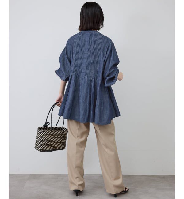 SLOBE IENA「《WEB限定/追加予約》LEDENIM ボサム ペプラムデニムブラウス」|シャツ・ブラウス|