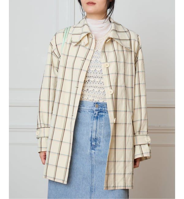 IENA LA BOUCLE「IENA LA BOUCLE P/Lチェックステンカラーハーフコート」|ステンカラーコート|ナチュラル B
