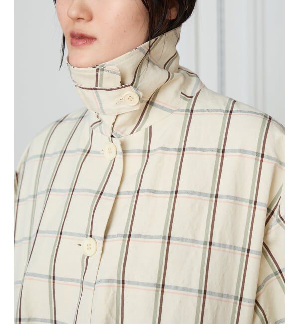IENA LA BOUCLE「IENA LA BOUCLE P/Lチェックステンカラーハーフコート」|ステンカラーコート|