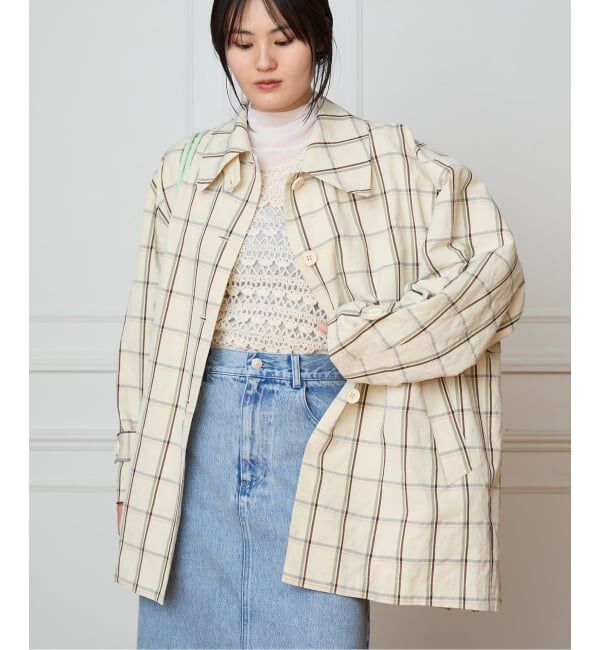 IENA LA BOUCLE「IENA LA BOUCLE P/Lチェックステンカラーハーフコート」|ステンカラーコート|