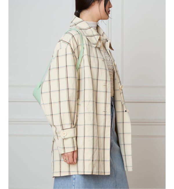 IENA LA BOUCLE「IENA LA BOUCLE P/Lチェックステンカラーハーフコート」|ステンカラーコート|