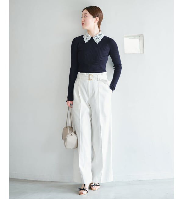 IENA「レース襟 RIBホールガーメントプルオーバー」|ニット・セーター|