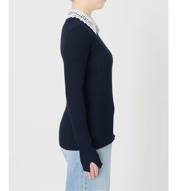 IENA「レース襟 RIBホールガーメントプルオーバー」|ニット・セーター|