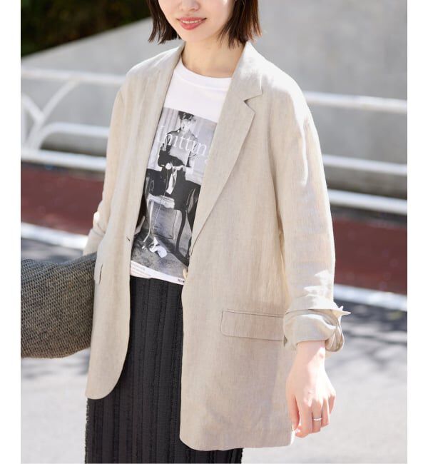 SLOBE IENA「《36.38サイズ展開》リネンレーヨンシングルテーラードジャケット」|テーラードジャケット|ベージュ