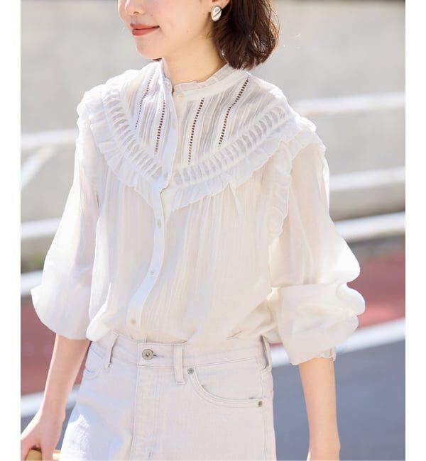 SLOBE IENA「《WEB限定》フリルピンタックブラウス」|シャツ・ブラウス|ホワイト