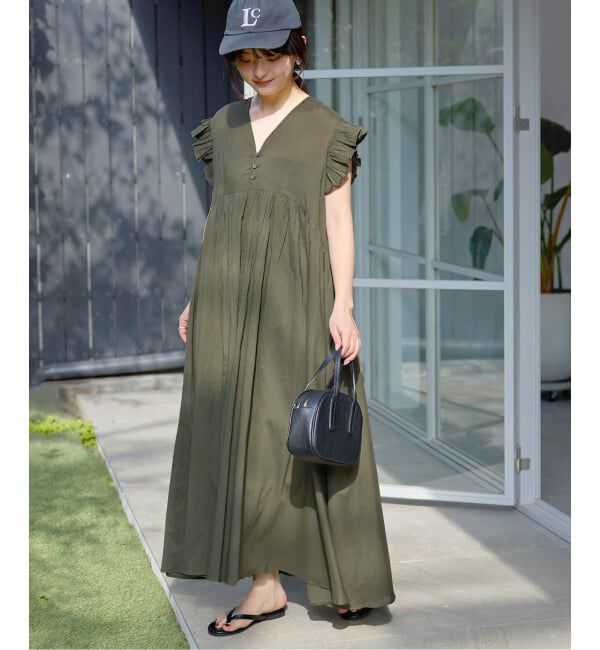 SLOBE IENA「《予約》コットンボイルフリルワンピース」|ワンピース|カーキ