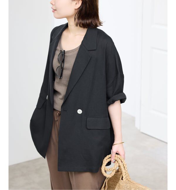 SLOBE IENA「《WEB限定/追加予約》リネンレーヨンハーフスリーブジャケット」|その他|ブラック