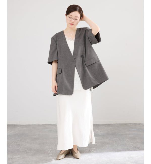 IENA「《セットアップ対応/予約》 トロピカルハーフジャケット」|ノーカラージャケット|