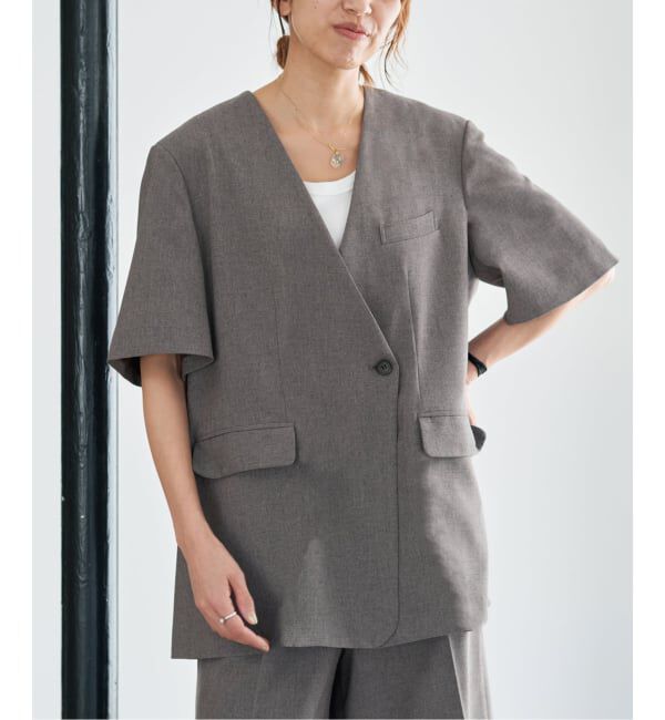 IENA「《セットアップ対応/予約》 トロピカルハーフジャケット」|ノーカラージャケット|