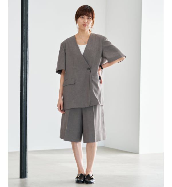 IENA「《セットアップ対応/予約》 トロピカルハーフジャケット」|ノーカラージャケット|