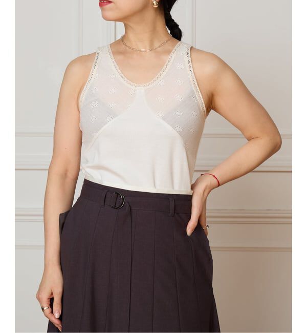 IENA LA BOUCLE「《予約》IENA LA BOUCLE テレコレースコンビタンクトップ」|タンクトップ|