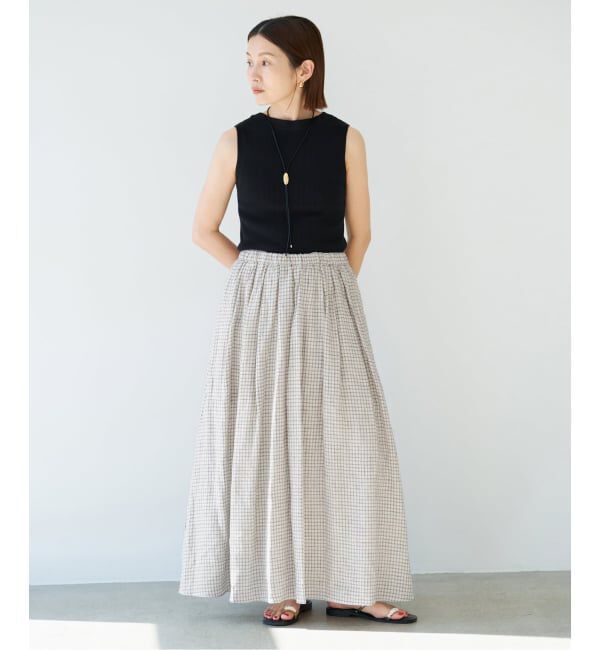 IENA「《セットアップ対応/予約》フレンチリネンチェックタックギャザースカート」|スカート|