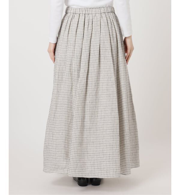 IENA「《セットアップ対応/予約》フレンチリネンチェックタックギャザースカート」|スカート|