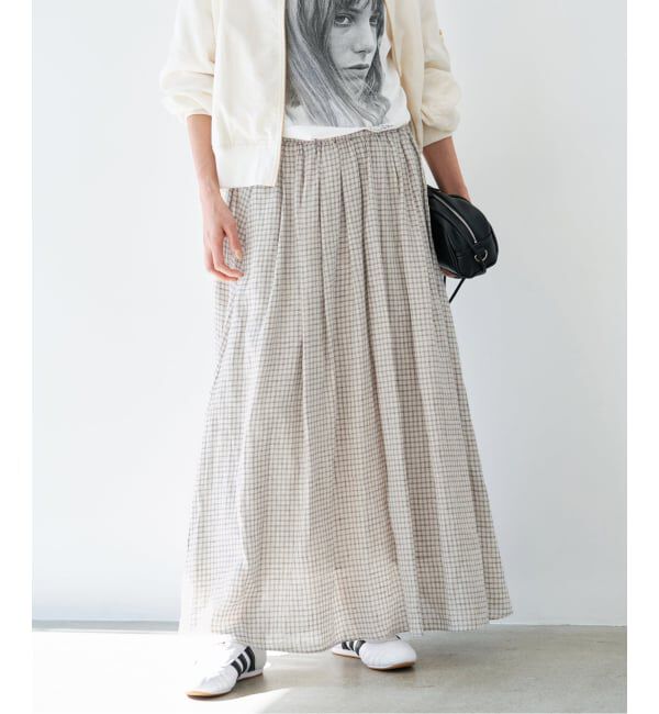 IENA「《セットアップ対応/予約》フレンチリネンチェックタックギャザースカート」|スカート|