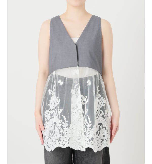 IENA LA BOUCLE「《予約》IENA LA BOUCLE チュールレースノースリーブベスト」|ベスト・ジレ|