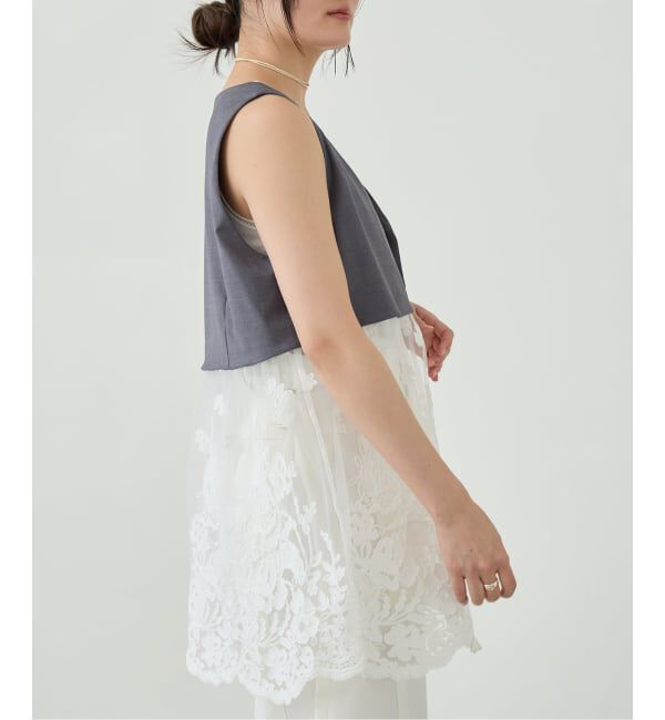 IENA LA BOUCLE「《予約》IENA LA BOUCLE チュールレースノースリーブベスト」|ベスト・ジレ|
