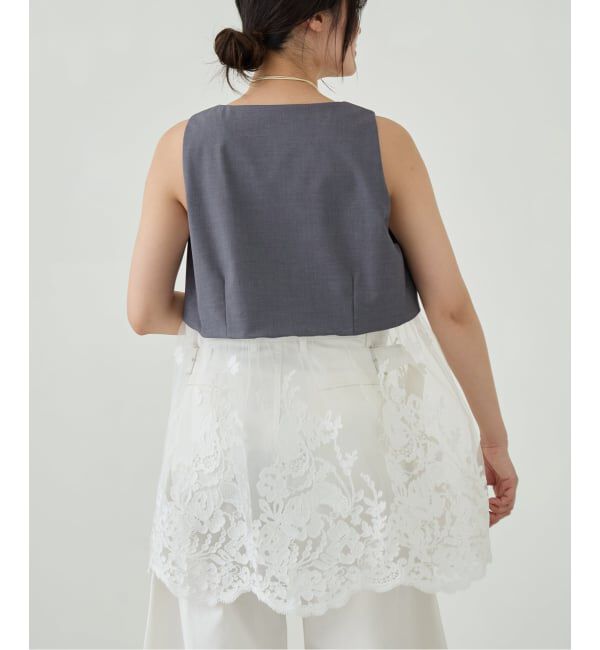 IENA LA BOUCLE「《予約》IENA LA BOUCLE チュールレースノースリーブベスト」|ベスト・ジレ|