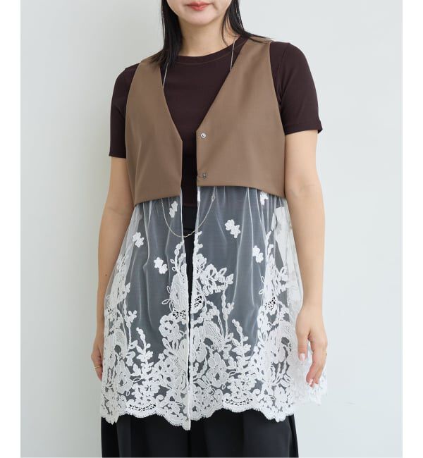 IENA LA BOUCLE「《予約》IENA LA BOUCLE チュールレースノースリーブベスト」|ベスト・ジレ|ベージュ A